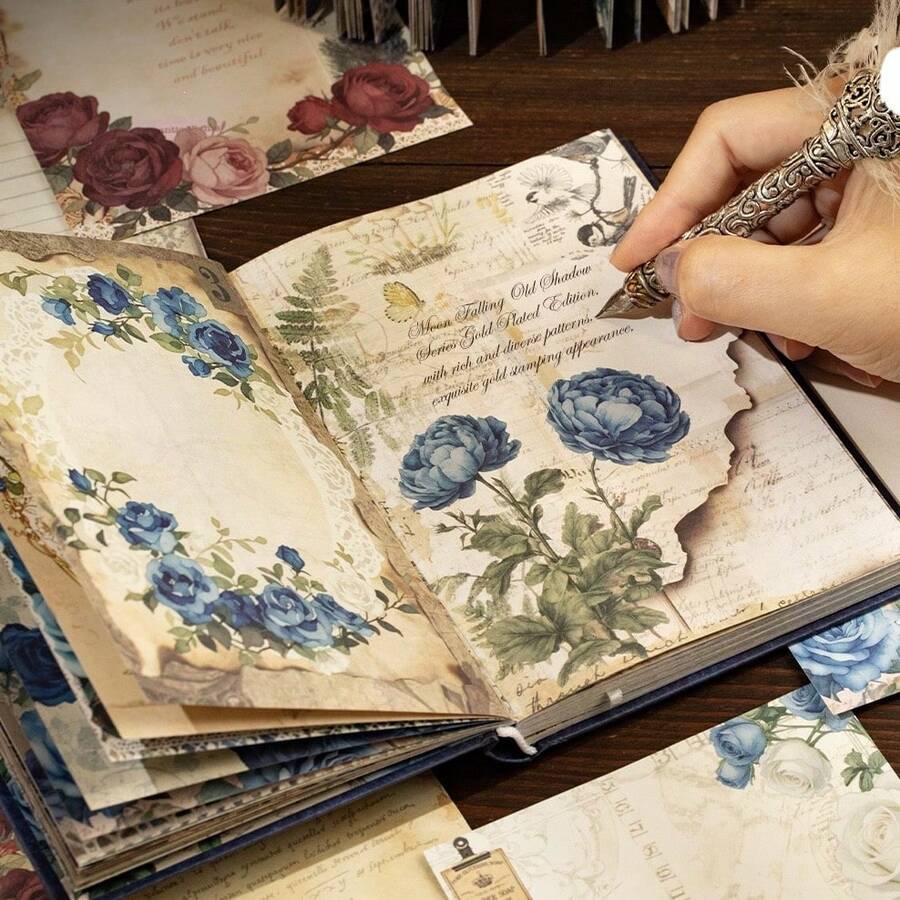 192 Pages/Book Vintage Material Notebook, Writable Letter Paper Material, Suitable For Diary, Planner, Background, Sticker Storage, Recording Life - Moon Sets - View 1