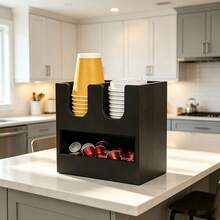IDUK 1PC Wooden Coffee Pod Storage Rack, Countertop Cup And Lid Organizer, Coffee Accessory Storage Box For Kitchen Bar, Open Classification Storage Rack For Condiments In Restaurant Breakroom - Black - View 1