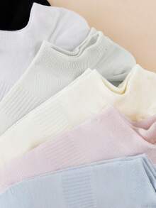 Random 6 Pairs Women's Short Socks, Light Color Ribbed Cuff, Cotton Breathable, Suitable For Spring/Summer Casual Wear - Multicolor - View 3