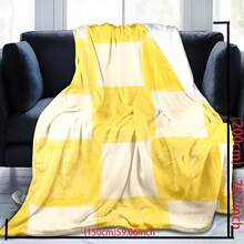 1 pieza Manta de franela con estampado de cuadros amarillo cálido & blanco, estilo minimalista coreano de felpa de coral rectangular con dobladillo plano, adecuada para uso diario en el hogar, relajación en el sofá, ropa de cama del dormitorio, camping al aire libre - Multicolor - Ver 3