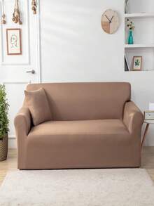Solid Color Elastic Milk Silk Sofa Cover, All-Season Universal Dust-Proof Combination Sofa Slipcover With 1 Matching Pillowcase - Camel - View 11