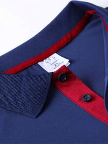 Men's Summer Solid Color Short Sleeve Casual Button Polo Shirt, Suitable For Golf Sports, Black Polo Shirt - Navy Blue - View 6