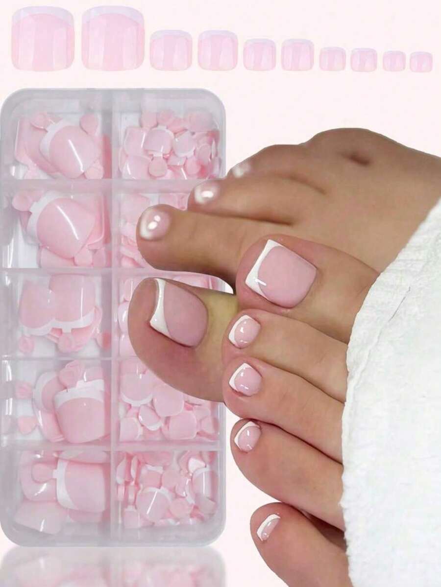120pcs French Short Square Glossy Multi-Color False Toenails, Full Coverage Soft Gel Removable Nail Stickers, Suitable For Women/Girls Home DIY Manicure Salon, DIY Pedicure Supplies