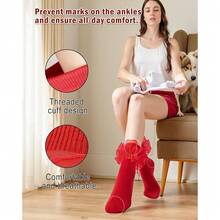 NEW-   Women's Big Ruffle Socks Double Lace With Bows (Size 5-11, 3 Pairs) - White/Black/Red 46151 - View 5