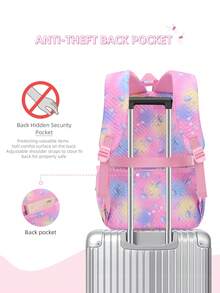 Set de 3 piezas de mochila escolar con estampado de medusas lindas, incluye bolsa de mano y estuche para lápices, correas ajustables para los hombros, múltiples bolsillos y compartimentos, almacenamiento organizado, gran capacidad, mochila escolar de poliéster ligera, cierre con cremallera, adecuada para la escuela, el trabajo, uso diario, mochila para niñas, regalo de vuelta a la escuela - A - Ver 6
