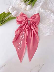 Custom Name Big Bow Hair Clips, Multi Color Engraved Text Long Ribbon Bow Barrette, Elegant Women Bridal Daily Custom Text Hair Accessories - Multicolor - View 21