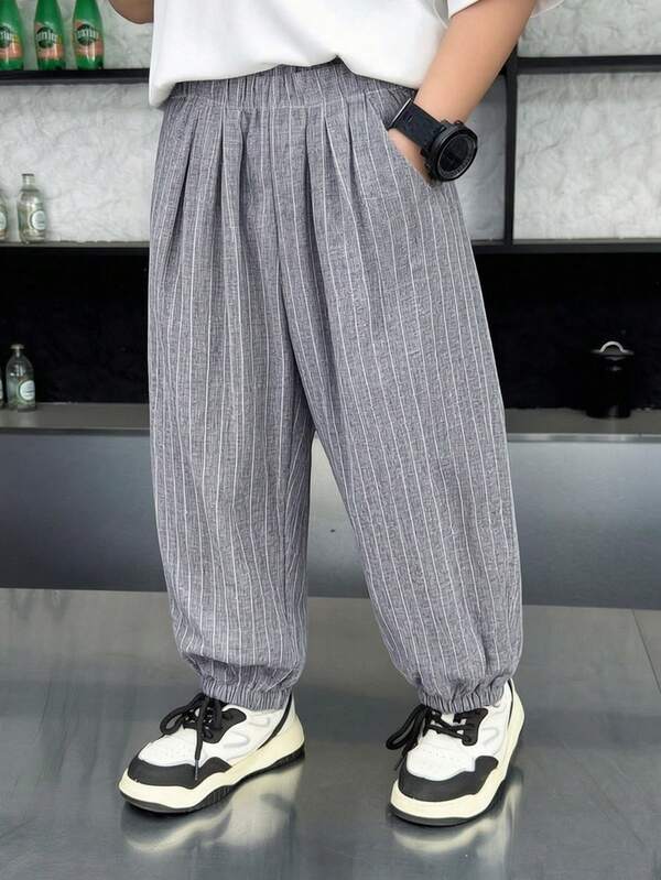 1pc Boys Loose Simple Versatile Vertical Striped Pants