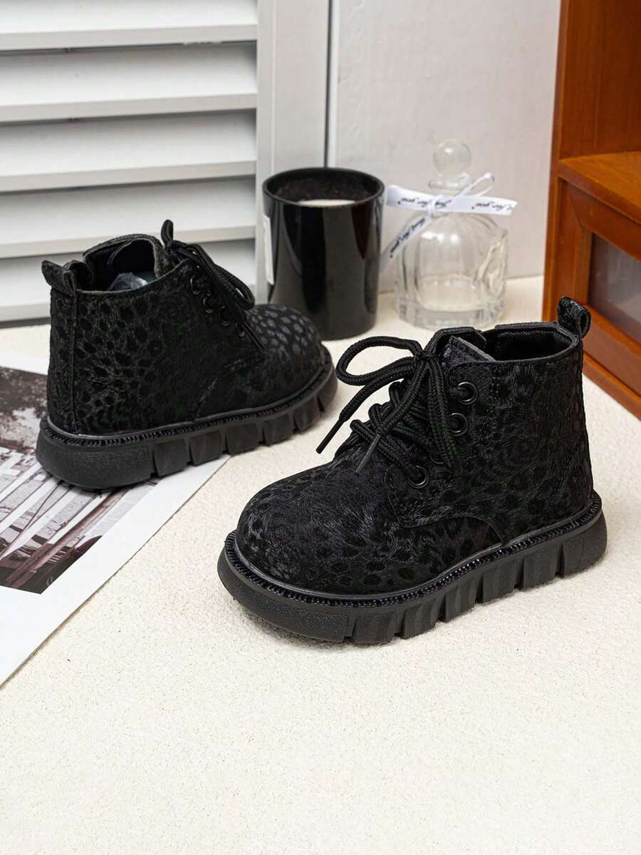 Unisex Kids' High-Top Ankle Boots, Soft Sole Non-Slip Single-Layer Lining Fashionable Comfortable Ankle Boots - Black - View 1