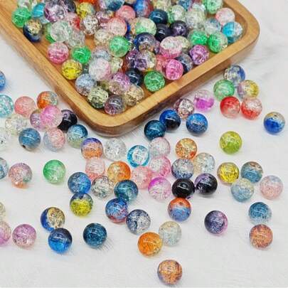 100pcs/8mm Glass Crackle Beads, Handmade DIY Beading Material For Bracelets, Necklaces, Loose Beads