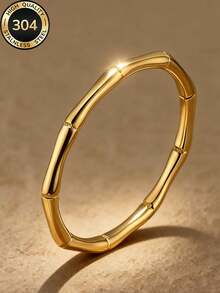 2 Peças/Conjunto Anéis de Luxo Femininos Banhados a Ouro 18K com Junta de Bambu, Aço Inoxidável 304, À Prova d'Água, Hipoalergênico, Presente para Chuveiro, Natal, Ano Novo, Aniversário, Proposta, Aniversário para Namorada e Melhor Amiga - Dourado - Visão 4