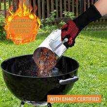 BBQ Fireproof Gloves, Grill Cut-Resistant 1472°F Heat Resistant Gloves, Non-Slip Silicone Oven Gloves, Kitchen  Cooking Gloves For Oven Mitts,Barbecue,Cooking, Frying,13.8 Inch-Red - ColorF - View 4