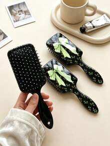 1/2 piezas Peine de masaje con cojín de aire, patrón de hoja verde y lazo, estilo fresco de verano, minimalista, peine de peinado para mujer, cepillo de masaje para el cabello, antiestático, cuidado del cabello suave, peine de peinado adecuado para uso doméstico, regalo para familia y amigos - Multicolor - Ver 6