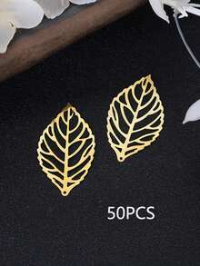 50pcs Hollow Leaf Pendants, Alloy Leaf Jewelry Accessories, Suitable For DIY Jewelry Making, Earrings, Necklaces, Keychains, Crafts (Gold, White K, Antique Bronze) - Multicolor - View 9