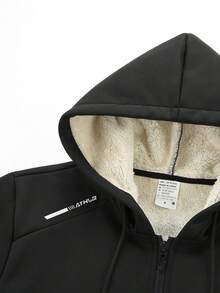 Women's Warm Fleece Lined Hooded Zip-Up Jacket, Winter Sports Fitness Cycling Running & Casual Wear Outerwear - Black - View 4