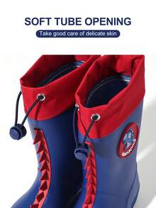 GentleChild Kids Dinosaur Rain Boots Black Red Drawstring Waterproof Non Slip Shoes For Boys Girls School Garden Puddle Outdoor - Royal Blue - View 7