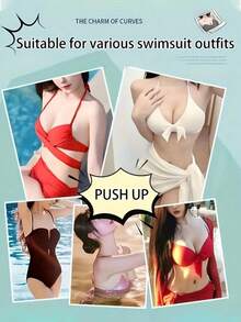 2 Peças Almofadas de Silicone para Maiô Bikini Feminino de Verão, Almofadas Modeladoras de Seios, Copos Invisíveis e Espessados, Levantam Seios Pequenos, Realçam o Decote, Adequado para Maiô Bikini, Roupa de Banho, Praia, Uso em Férias - Multicolorido - Visão 4