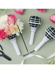 6pcs Foam Floral Handle Bouquet Holder, Suitable For DIY Wedding Bouquets, With Fixable Diamond Bouquet Pins And Green Tape, Wedding Supplies - Green - View 4