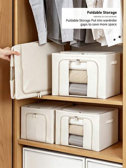 1/2pcs Foldable Fabric Storage Box With Transparent Window, Stackable, For Clothes, Bedding And Toys, Dust-Proof, With Handle, Suitable For Bedroom Closet Or Apartment,Bedroom Room Decor,Back To School