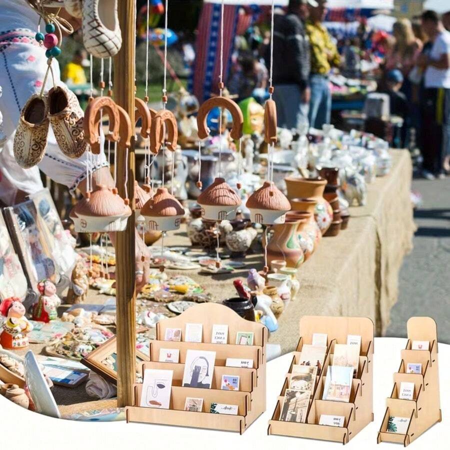 1pc Wooden Jewelry Display Stand - Home Boutique, Handmade Studio Desktop Storage - Durable Design, Multi-Slot Jewelry Rack - Multi-Functional Triangular Earring, Necklace, Bracelet Organizer - A - View 1