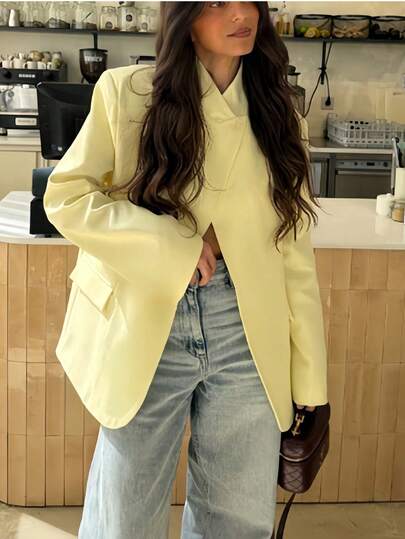 Minimalist Light-Colored Women's Blazer Jacket, Versatile For Daily Wear, Business Travel And Commuting