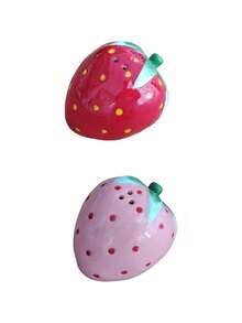 2 pièces Salières et poivrières créatives en céramique en forme de fraise, peintes à la main, pots à assaisonnement, convient pour un usage quotidien à la maison, bouteilles d'épices pour table de restaurant, fêtes de barbecue en plein air, cadeaux, décoration de fête - Multicolore - Voir 11
