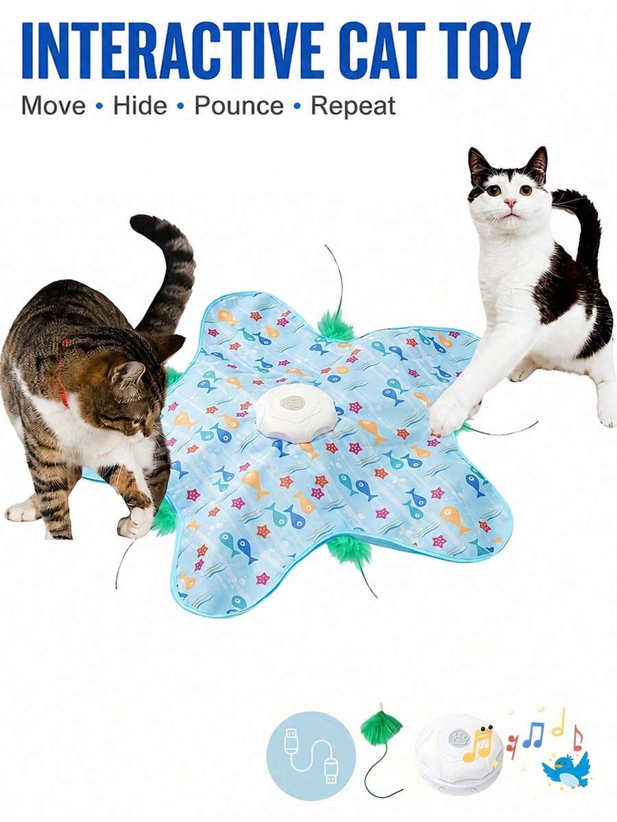 Rechargeable Interactive Cat Toy, Indoor Cat Hide And Seek Feather Teaser Wand With 3 Modes, Pet Exercise Toy, Automatic Rotating Cat Toy, Pet Gift