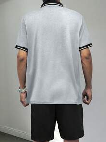 男士夏季薄款時尚休閒 Polo 衫與短褲套裝，巴黎字母印花，抽繩腰頭實用口袋褲，時尚休閒海灘海邊度假出遊，適合高爾夫、健身房、籃球、露營，送給丈夫或男友的夏季禮物 - 彩色 - 查看 2