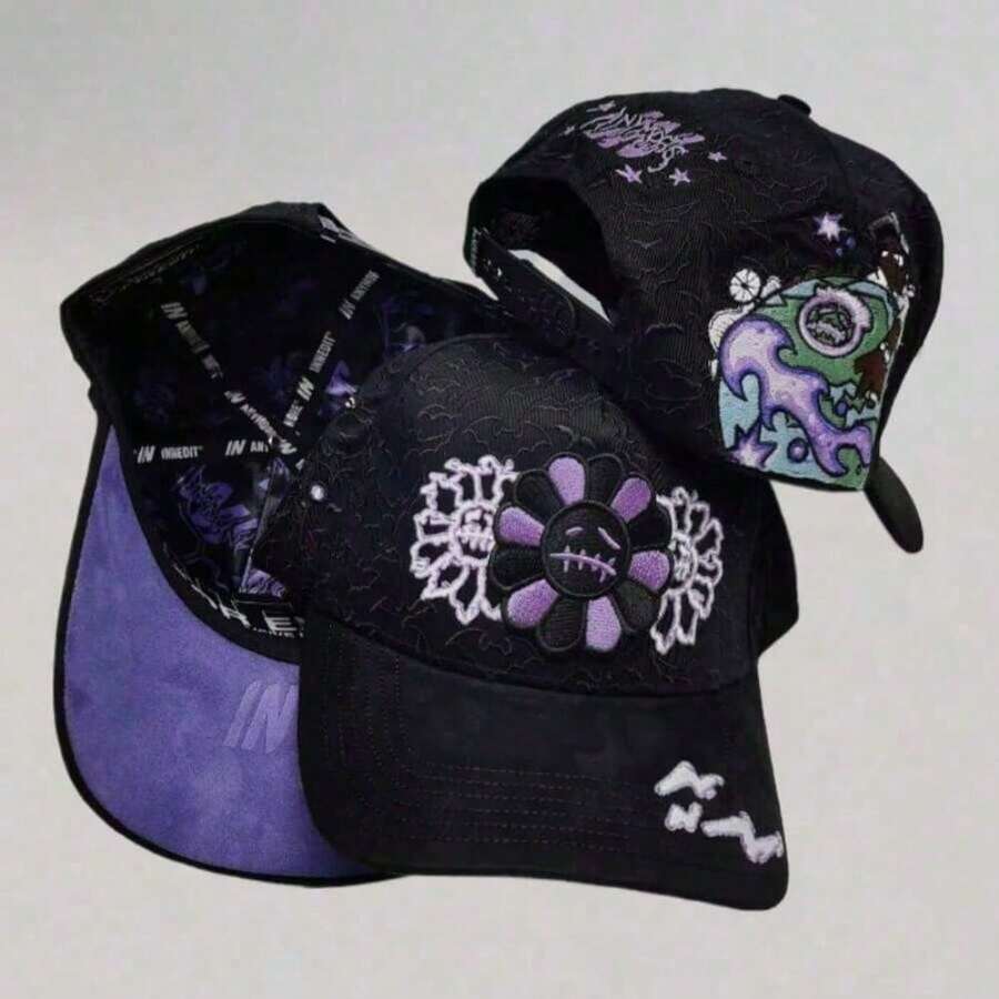 Baseball Caps - Black and Purple Color Blocking - View 1