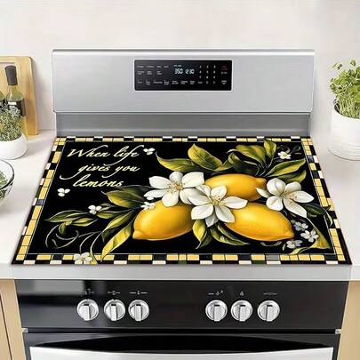 1pc 2D/FLAT Lemon Decorative Stove Cover Protector, Kitchen Decorative Stove Cover Protector, Cooking Protector, Very Suitable For Kitchens, Home Cooking Spaces, And Food Preparation Areas,Suitable For Halloween And Christmas