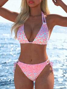 Spring/Summer New Leopard Print Bikini Set, Halter Tie Design, Beach Vacation, Date, Party - Multicolor - View 2