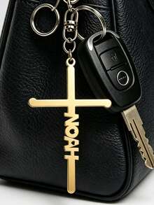 Custom Cross Keychain, Minimalist Faith Key Chain For Purse Car Keys Daily Carry, Personalized Name Gift For Women Men, Customized Name Cross Keychain - Style a - View 5