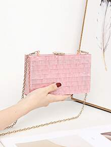 Mini Acrylic Striped Patchwork Bag - Pink - View 5