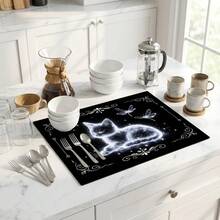 1pc Dish Drying Mat, Coffee Machine Mat, Starry Cat & Dragonfly Pattern High Absorbent Drainage Mat, Suitable For Dining Table, Kitchen, Cafe Countertop Decoration, Multi-Purpose Water-Absorbing Mat, Home Gift, Desktop Decor - XYLSD-641 - View 5