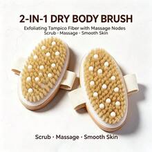 Boar Bristle Bath Brush Body Dry Brush Back Scrubber Body Scrubbing Massage Cleaning Brush - Champagne - View 7
