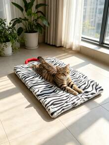 1 buah Alas Kasur Hewan Peliharaan Motif Zebra Minimalis, Dua Sisi Bolak-balik, Alas Kasur Kucing Portabel, Cocok untuk Penggunaan Dalam Ruangan, Dapat Dicuci dengan Mesin - MultiWarna - View 1