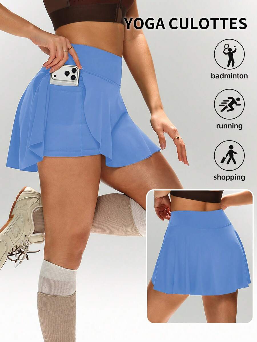 1 Pack Wide Waistband Pleated Sports Skort Blue Skirt With Phone Pockettennis Skirt - Blue - View 1