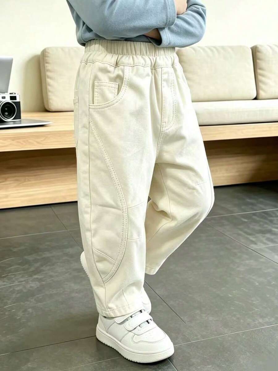 Boys' Toddler Autumn Loose Fit Soft Cotton Casual Long Pants, Suitable For Daily, Home And Outdoor Wear - Apricot - View 1