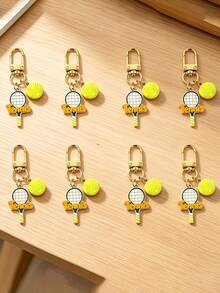 8Pcs Mini Alloy Tennis Racket Keychains, Enamel Sports Bag Charms, Cute Tennis Accessories Gifts For Students Tennis Lovers - Multicolor - View 1