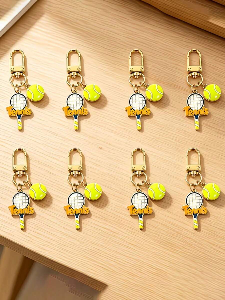 8Pcs Mini Alloy Tennis Racket Keychains, Enamel Sports Bag Charms, Cute Tennis Accessories Gifts For Students Tennis Lovers - Multicolor - View 1