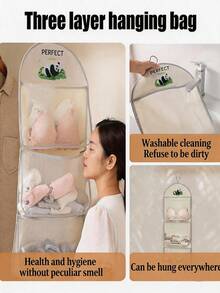2pcs/3pcs Panda Hanging Storage Bags, Underwear & Socks Storage Bags With Hooks, Vertical Storage, Ultimate Space Utilization, Hanging Design With Built-In Hooks, Easily Hang On Closet Rod, Behind Door Or Bedside, Fully Utilize Neglected Vertical Space, No Occupancy Of Precious Tabletop And Floor Area, Space-Saving Solution For Small Spaces, Suitable For Student Dorms/Shared Living Spaces With Limited Space, Perfectly Utilize Vertical Space Behind Door And Bedside, Solve Storage Problems For Small Items - Multicolor - View 5