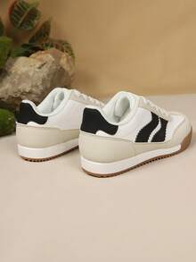 1 Pair Girls' Lace-Up Minimalist Flat Shoes, Dual-Color Sole, Casual Daily School Wear, All-Season - Beige - View 4