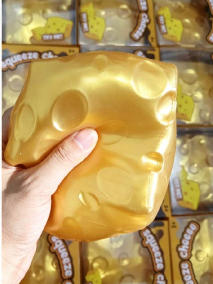 Giant Cheese New Gold Square Cheese, Golden Shiny, Stress Relief And Wealth Attracting, Hand Squeezable Gold Cheese, Wealth And Stress Relief Double Harvest, Cheese Squishy, Squishy Dumpling, Fidget, Squishy