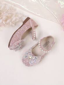 1 Pair Baby Girl Bow Decor Flat Shoes Princess Shoes Spring Autumn Rhinestone Girls Baby Shoes - Pink - View 3