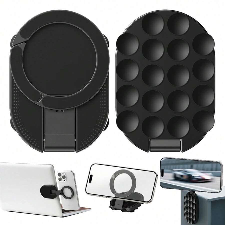 MagSafe Magnetic Suction Cup 2-In-1 Phone Stand, 360° Rotating Foldable Portable Desktop & Car Universal Slouchy Hands-Free Support Bracket, Washable Reusable Non-Slip Phone Holder - one-size - View 1
