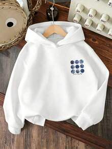 Tween Girl Cartoon Pattern Hooded Casual Everyday Sweatshirt - White - View 2