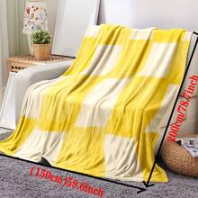 1 pieza Manta de franela con estampado de cuadros amarillo cálido & blanco, estilo minimalista coreano de felpa de coral rectangular con dobladillo plano, adecuada para uso diario en el hogar, relajación en el sofá, ropa de cama del dormitorio, camping al aire libre - Multicolor - Ver 5