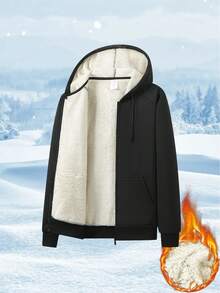 Women's Warm Fleece Lined Hooded Zip-Up Jacket, Winter Sports Fitness Cycling Running & Casual Wear Outerwear - Black - View 9