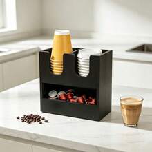 IDUK 1PC Wooden Coffee Pod Storage Rack, Countertop Cup And Lid Organizer, Coffee Accessory Storage Box For Kitchen Bar, Open Classification Storage Rack For Condiments In Restaurant Breakroom - Black - View 5