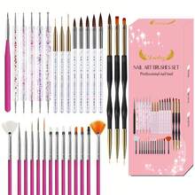 Set Kuas Nail Art Profesional 31 Buah - Pena Gel 3D, Kuas Akrilik, Alat Kuku Berkualitas Salon untuk Penggunaan di Rumah dan Salon - Berwarna merah muda - View 12