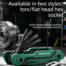 High Hardness Vanadium Steel Folding Hex Key Wrench, Metric & Imperial Socket With Hook, Home, Auto, Bicycle Repair Tool, Includes Reflective Stickers For Night Riding - 8-in-1 - View 7
